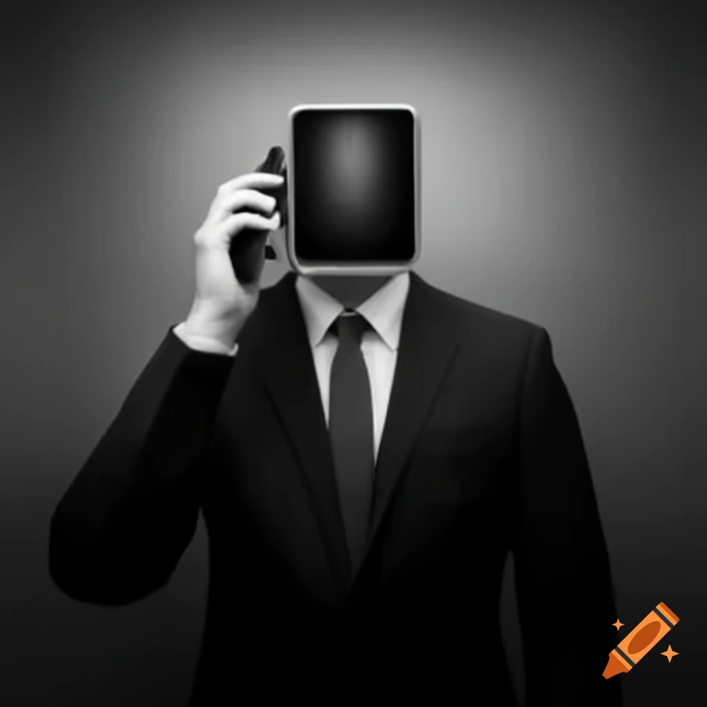 Man in business suit with cell phone as head, surreal concept