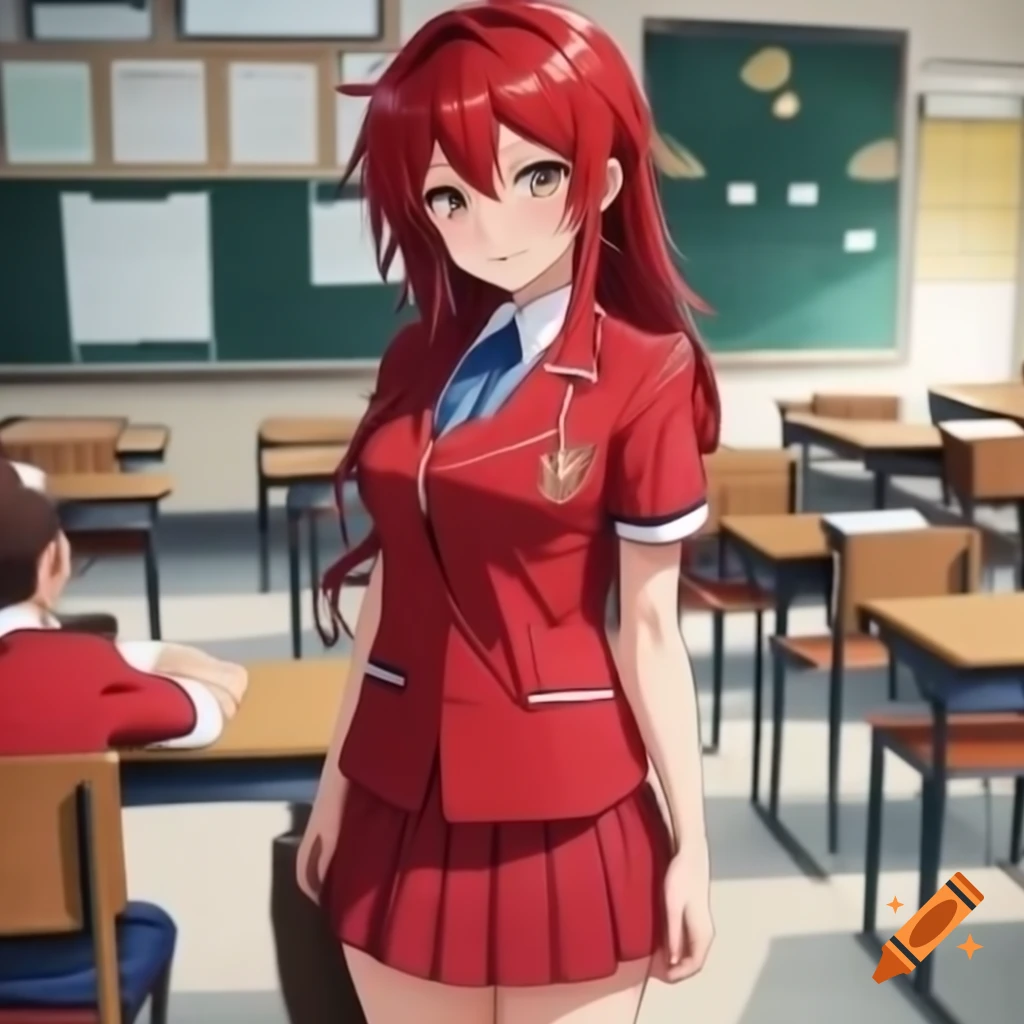 Rias Gregory in school uniform against sunset background