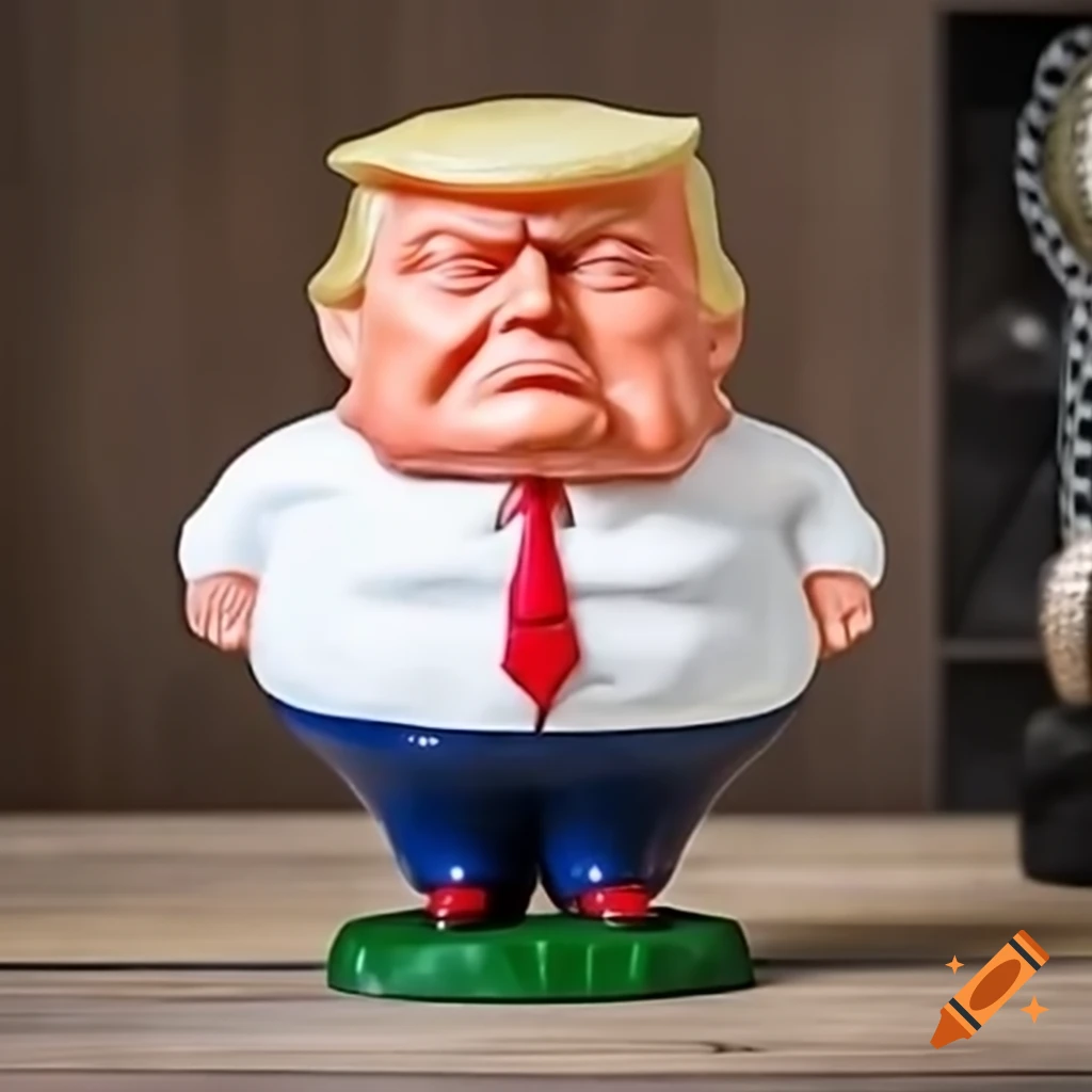 Satirical bobblehead of an angry figure with bloody streaks and gauze covering ear