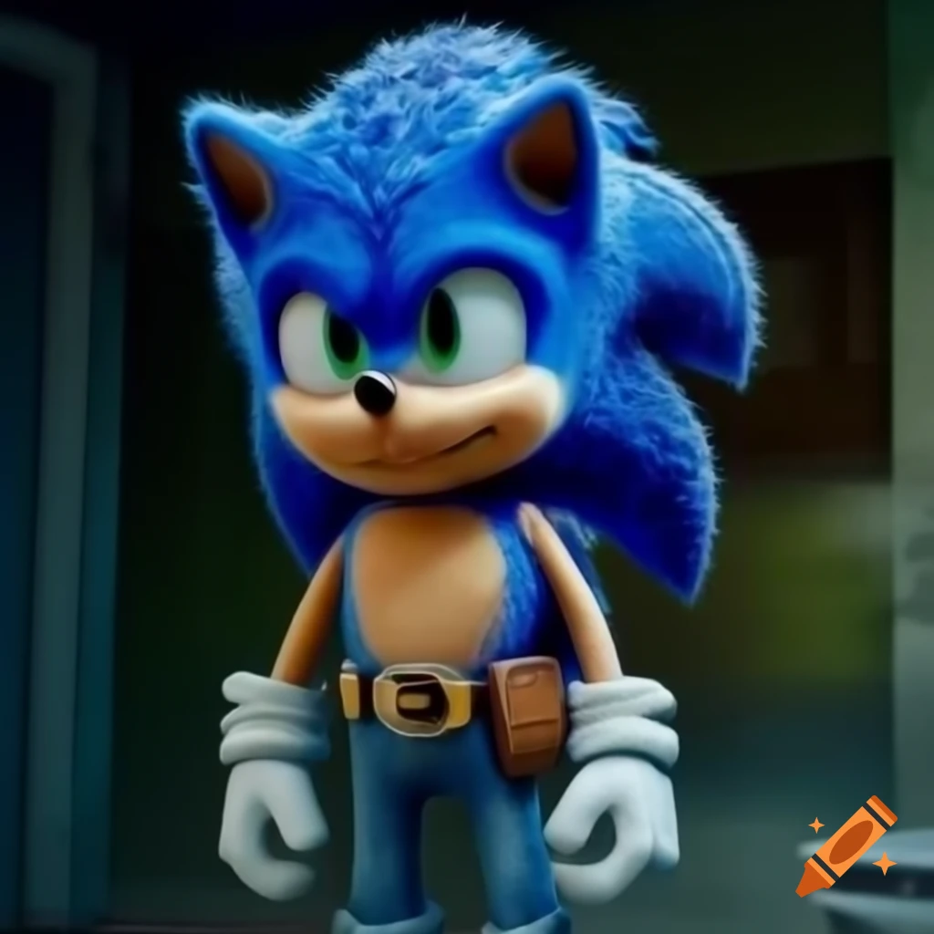 Sonic the Hedgehog in jeans with belt, detailed design