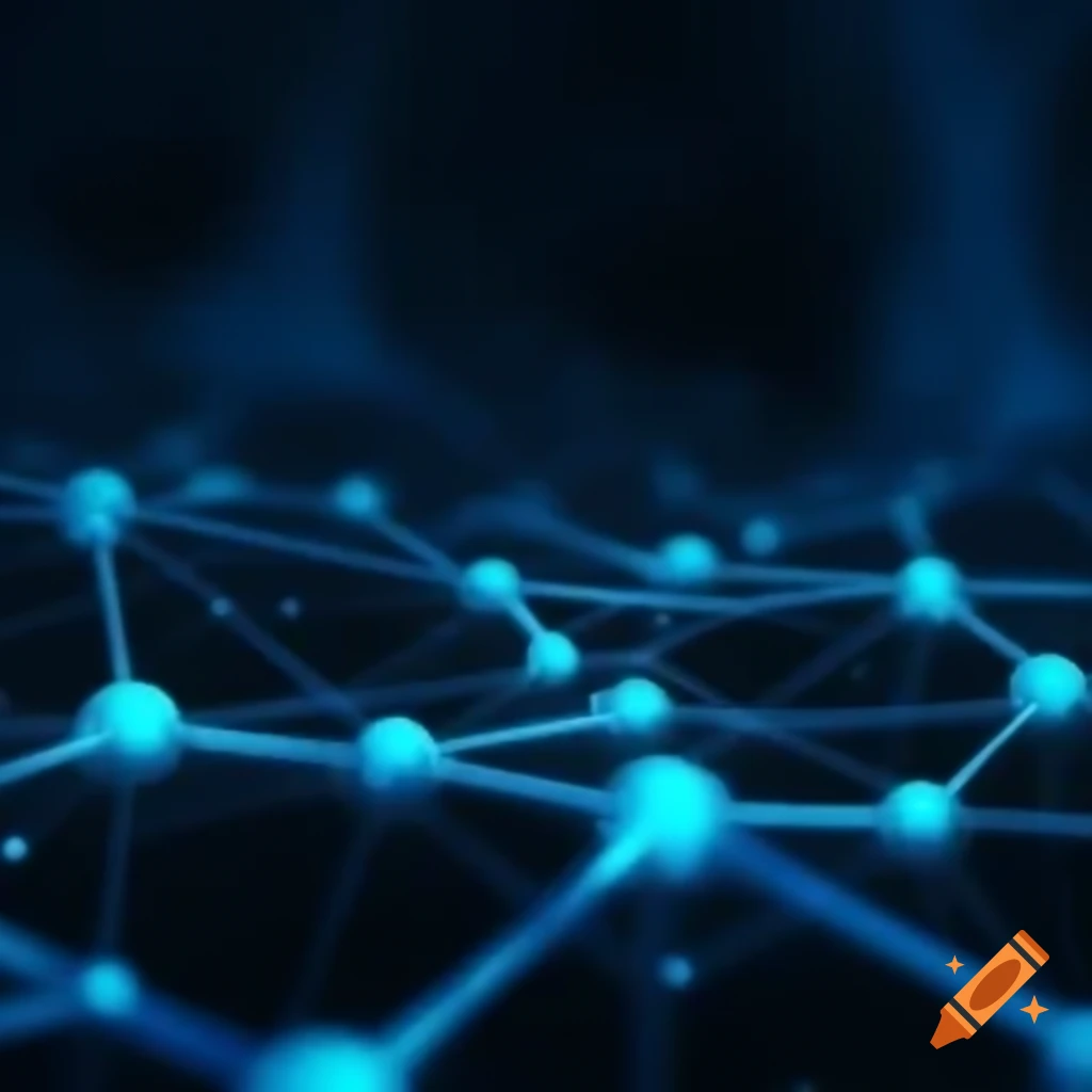 Human-machine interface with neuronal nodes and gears on dark background