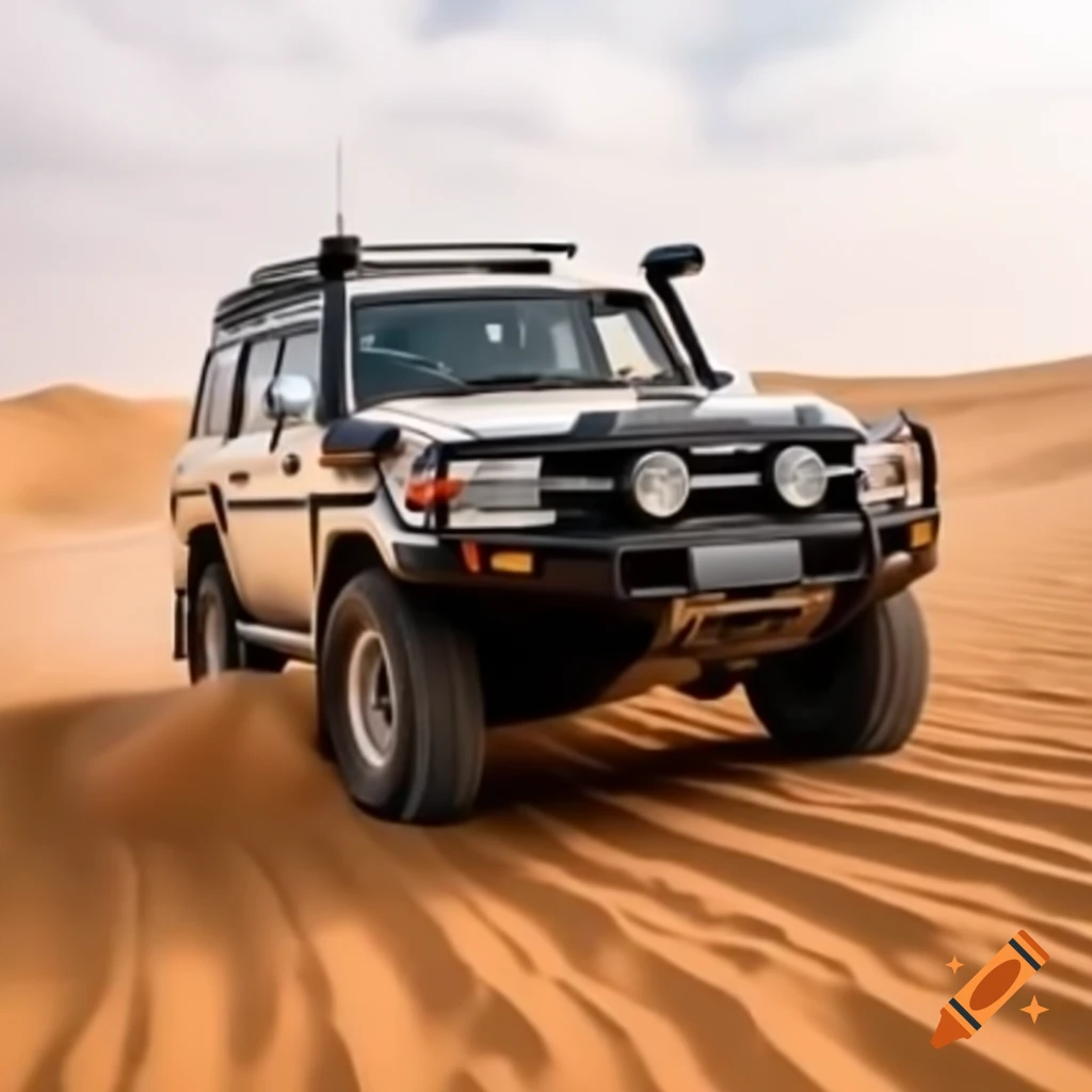 Toyota Land Cruiser 200 navigating dunes in desert