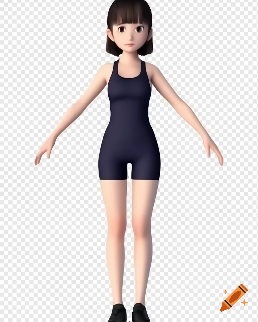 3D full-length portrait of a cute Chinese woman in an anime style, standing with arms down
