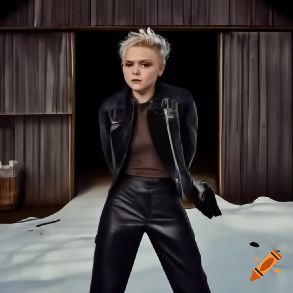 Close-up of punk rocker with mohawk hairstyle in black leather outfit