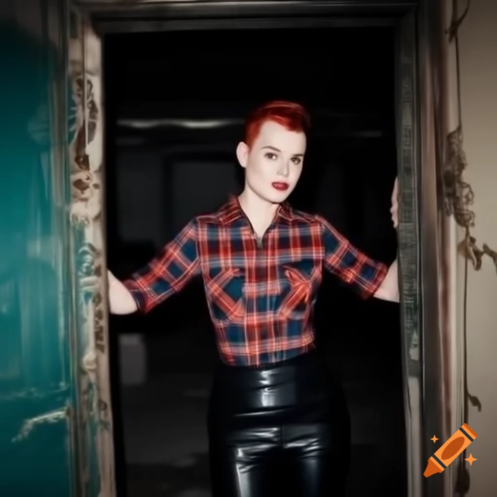 Punk-rocker with mohawk hairstyle in plaid shirt and leather trousers