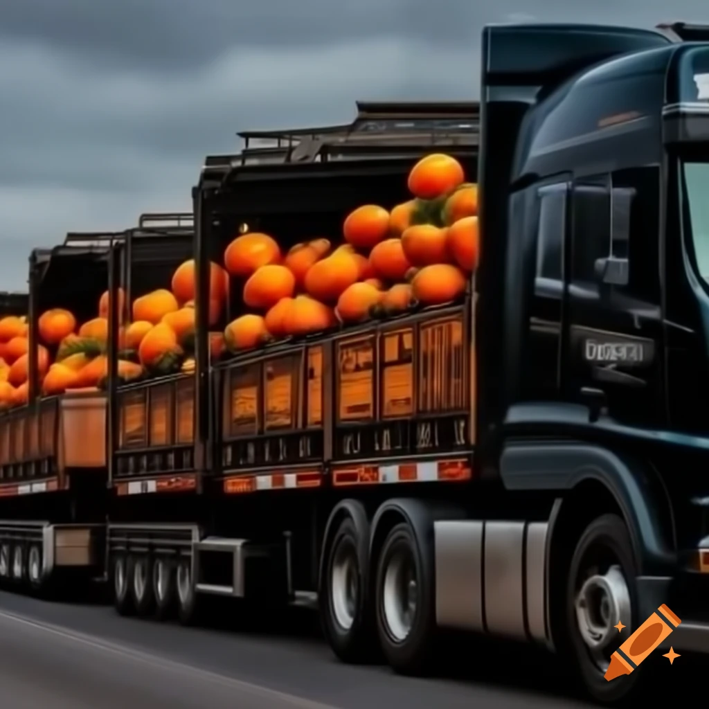 Lorry carrying black oranges