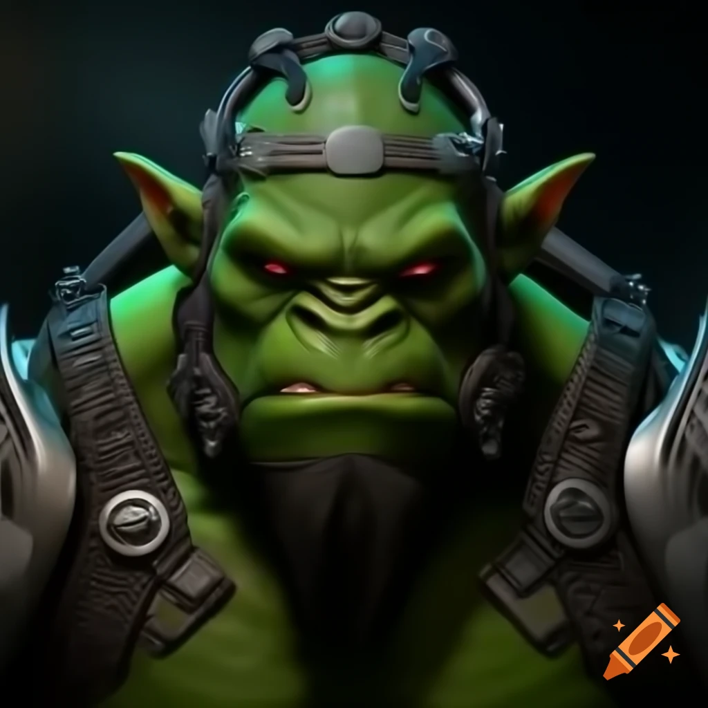 Cyberpunk green orc surgeon character