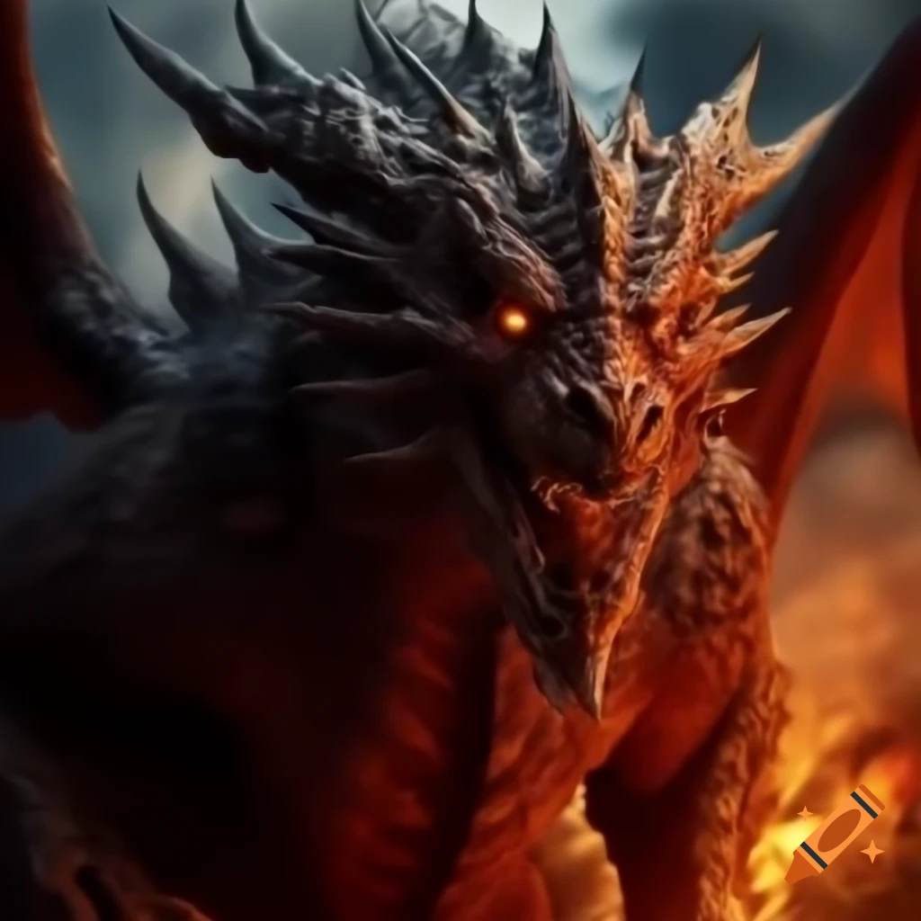 Infernal dragon in fiery hell environment