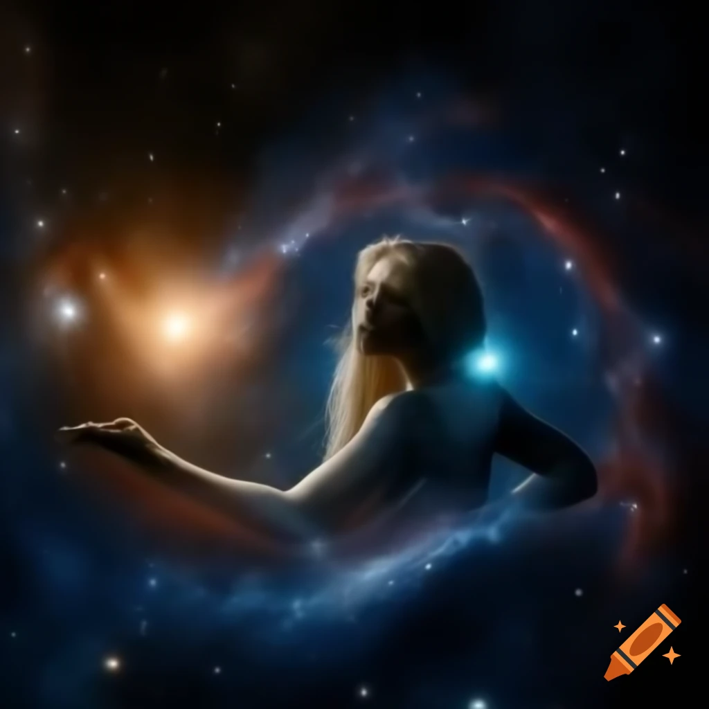 Cosmic surreal scene featuring Dream Weaver Joseph and Super Computer Deep Thought