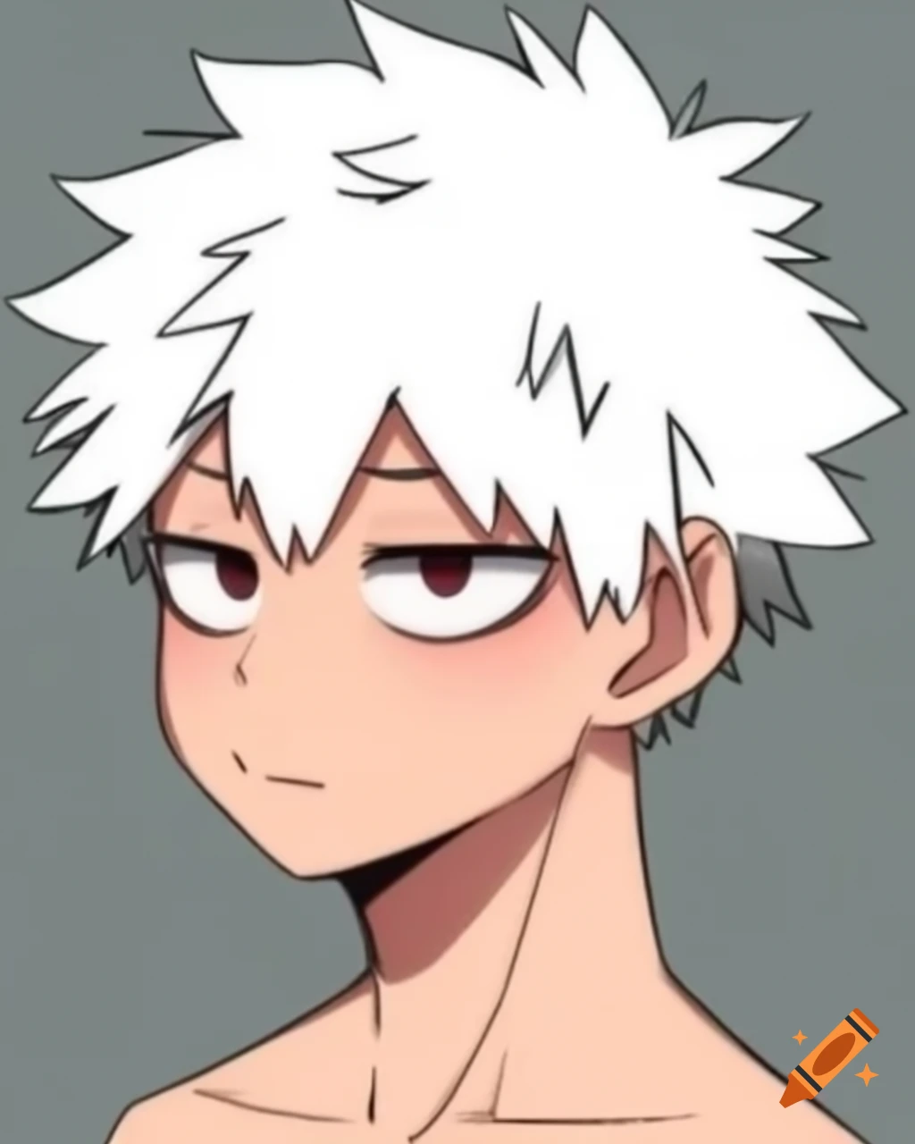 Character concept of a white haired My Hero Academia original character with spiky hair, facing left and looking down