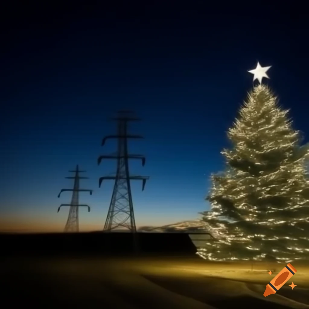 Christmas tree lights on electricity pylons