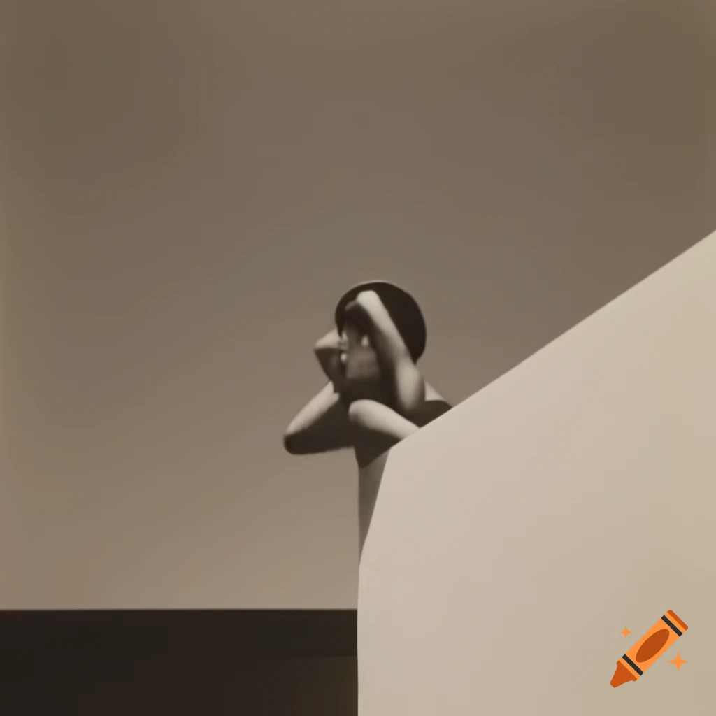 Surrealist minimal artwork in white, black, grey, and sepia tones