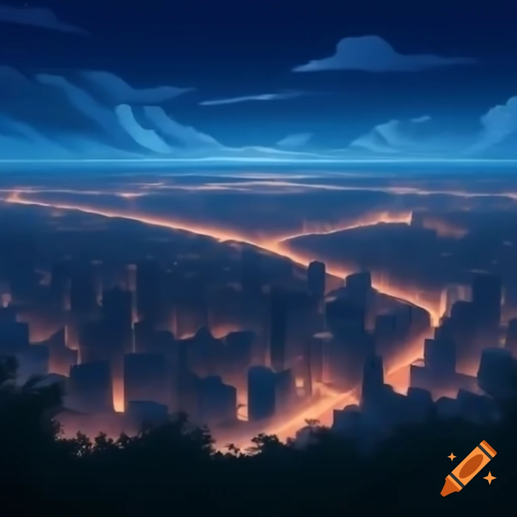 Vibrant anime cityscape with futuristic buildings