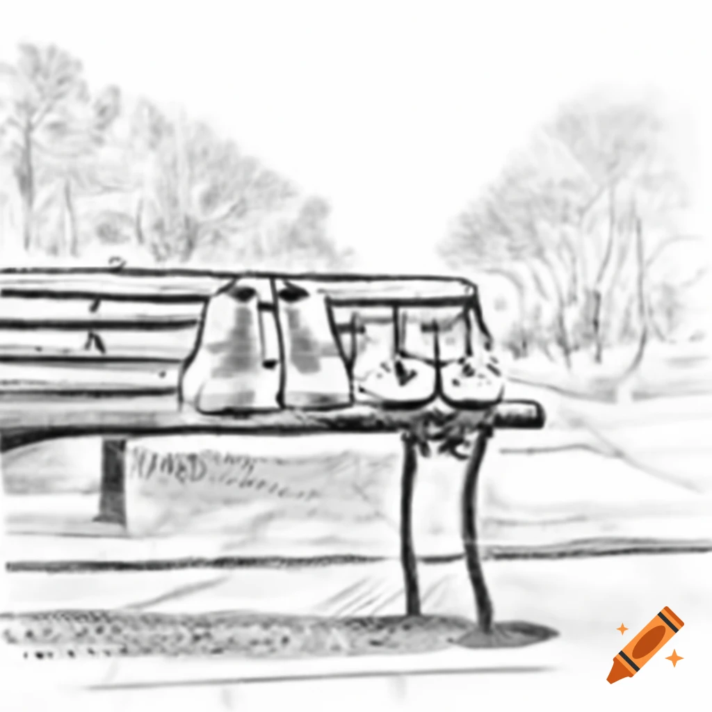 Sketch of shoes resting on a park bench