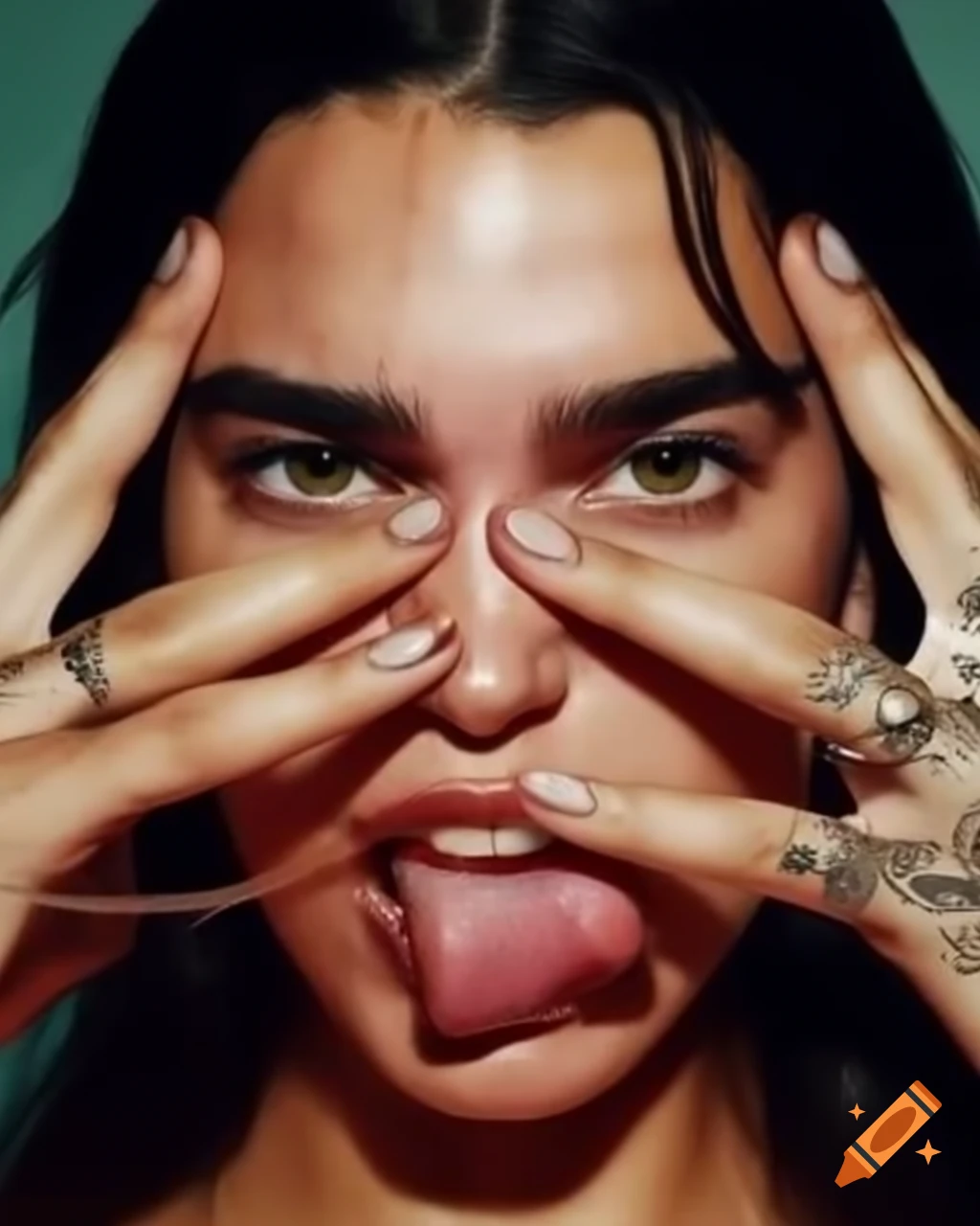 Dua Lipa expressing a playful mood