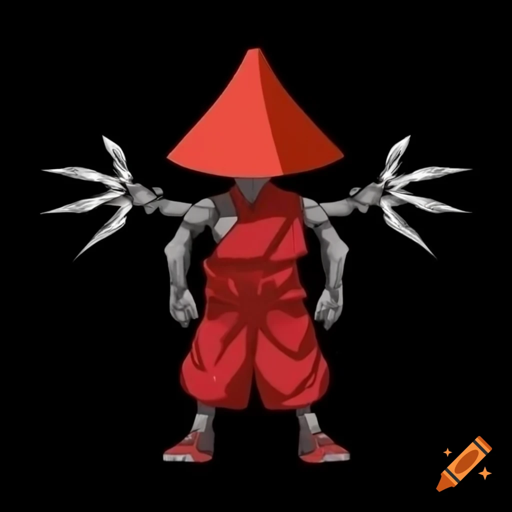 Low poly representation of ancient Japanese magic monk in T-pose with conical hat