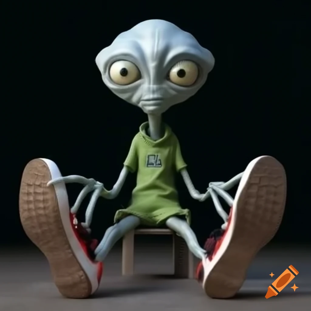 Alien interaction with individual wearing Nike shoes