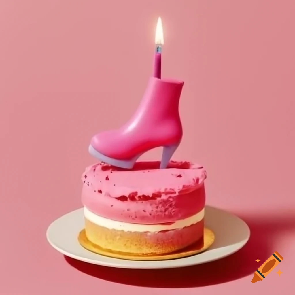 Slice of Pink Boot cake with a candle on top