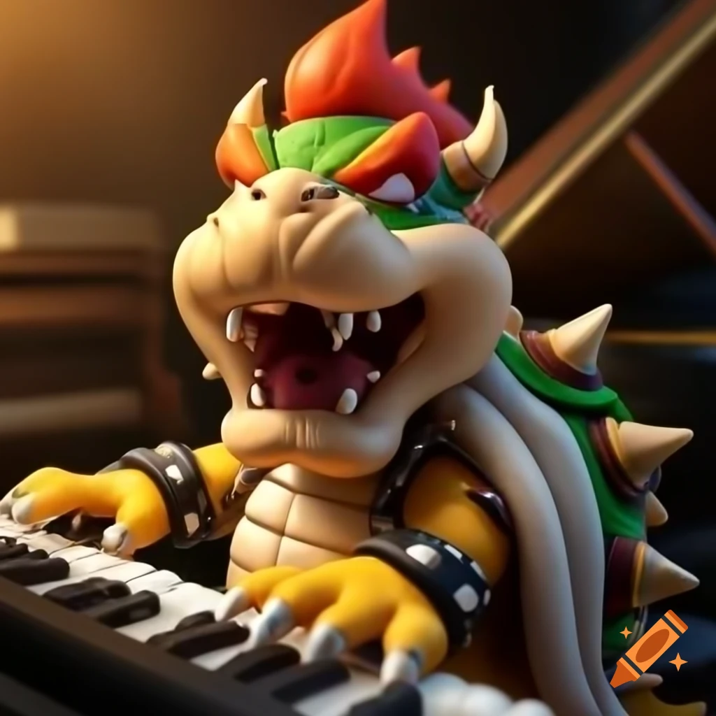 Bowser playing piano and crying