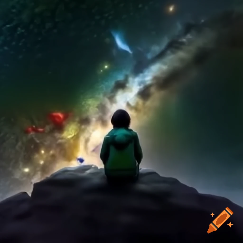 Solitary figure at the edge of the universe humming a tune