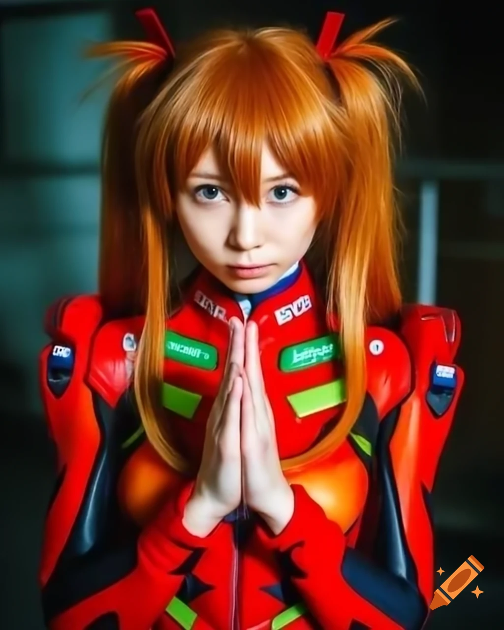 Award-winning cosplay of Russian Asuka Langley from Evangelion at Comiket, detailed portrait
