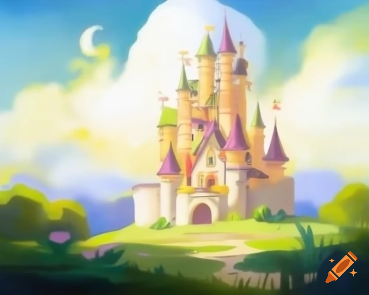 Storybook Style Fairy Castle In Lime Yellow And White On Craiyon vintage-psychedelic-design-featuring-a-chicken-farm-at-sunset-on-craiyon