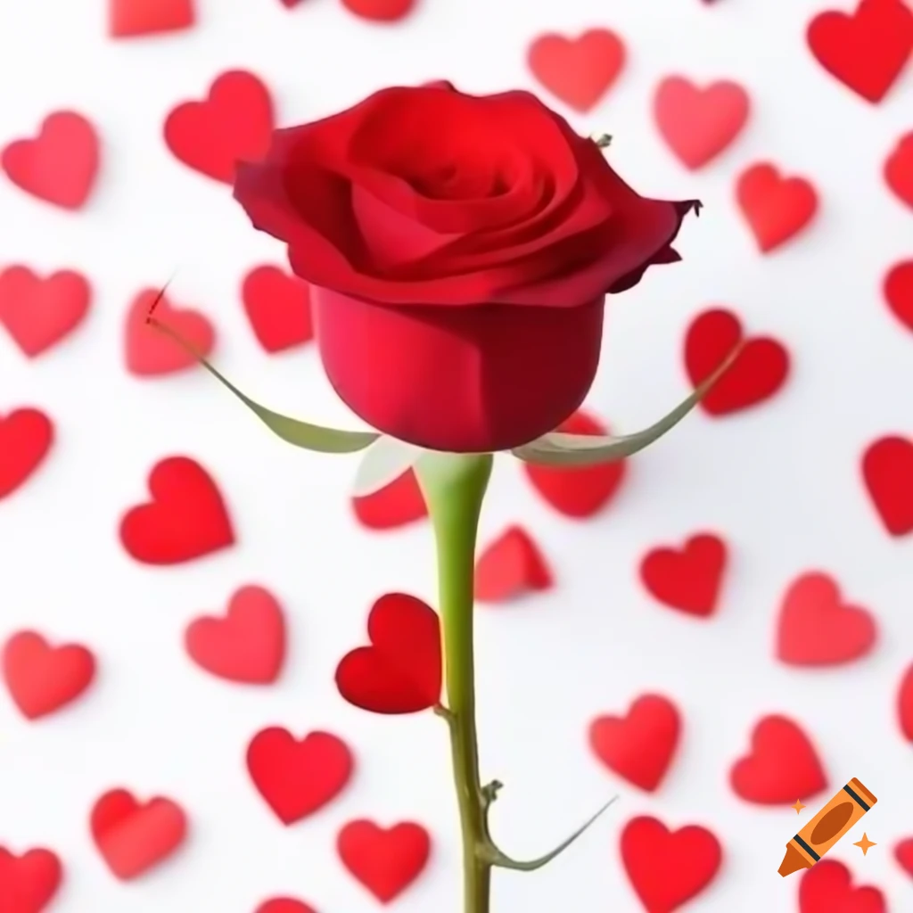 Red rose on white background for Valentine's Day