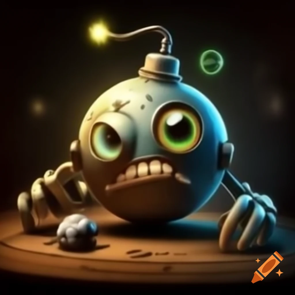 Cartoony time bomb character with vintage 1940s and futuristic design