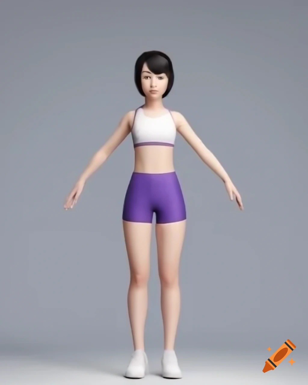 Cute anime style portrait of a Chinese woman standing in sports attire