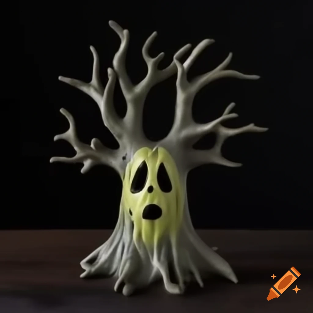 Ceramic spooky tree featuring a face design