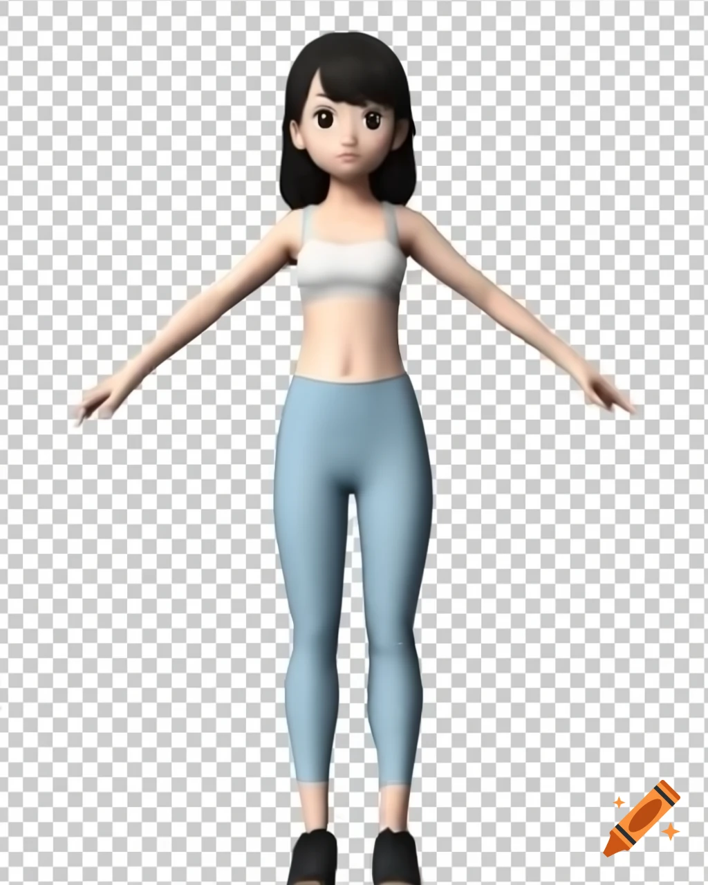 3D full-length portrait of a cute Chinese woman in anime style, arms down