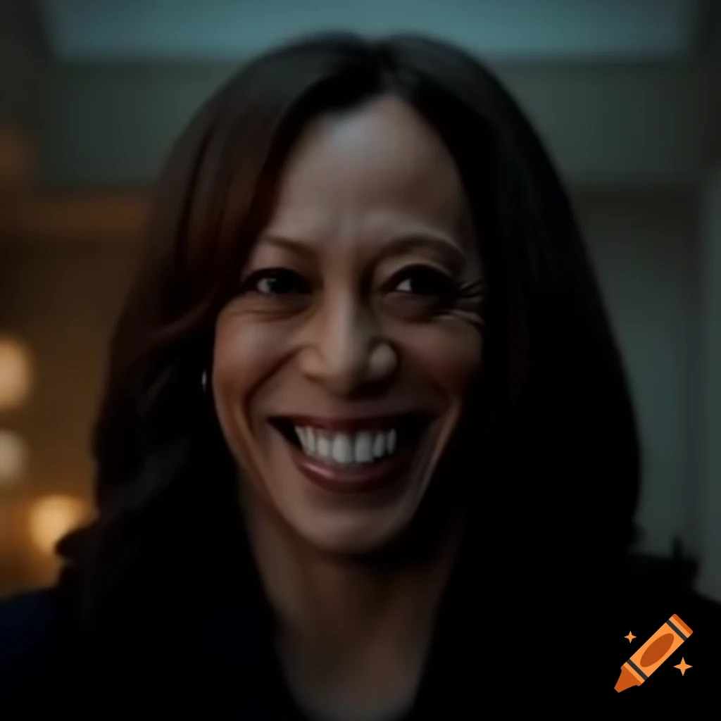 Kamala Harris themed horror movie poster for Smile