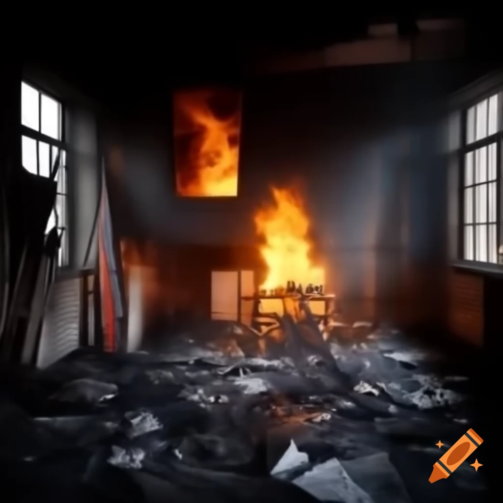 Room severely damaged by fire