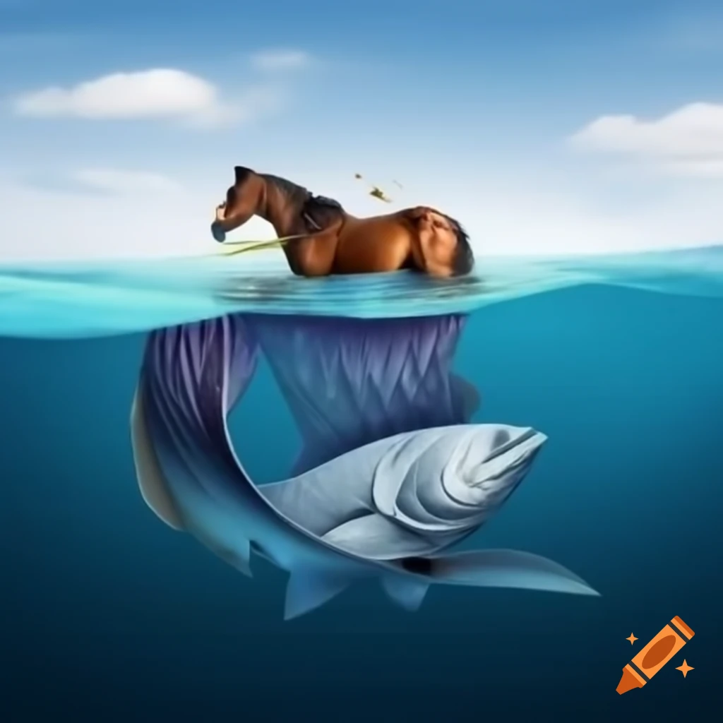 Whimsical poster featuring a horse and codfish in love, reminiscent of a perfume advertisement