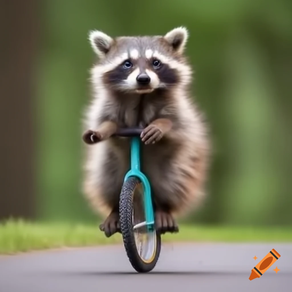 Raccoon performing on a unicycle