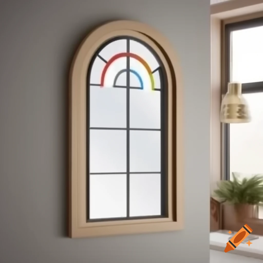 Arched window logo with glass panes and text Universo Magico