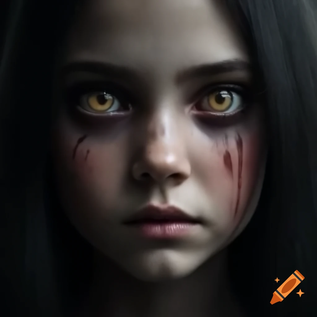 Realistic depiction of a paranormal girl with long black hair and no face