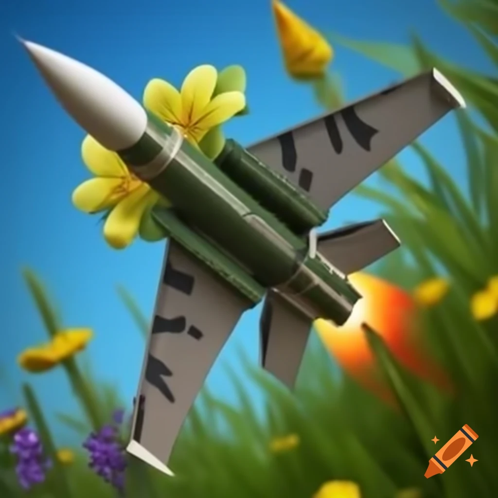 Missile covered in flowers with blooms growing out