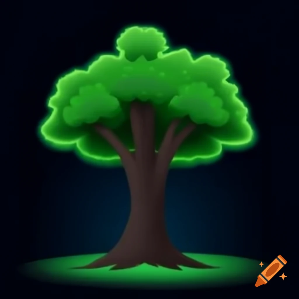 Large tree illuminated in the dark environment