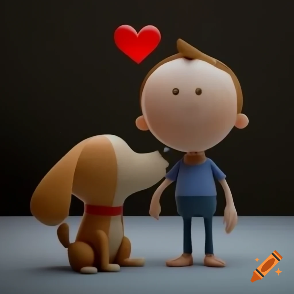 Dog and person surrounded by heart, symbolizing love