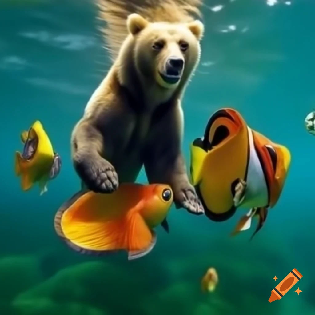 Bear catching fish in a river