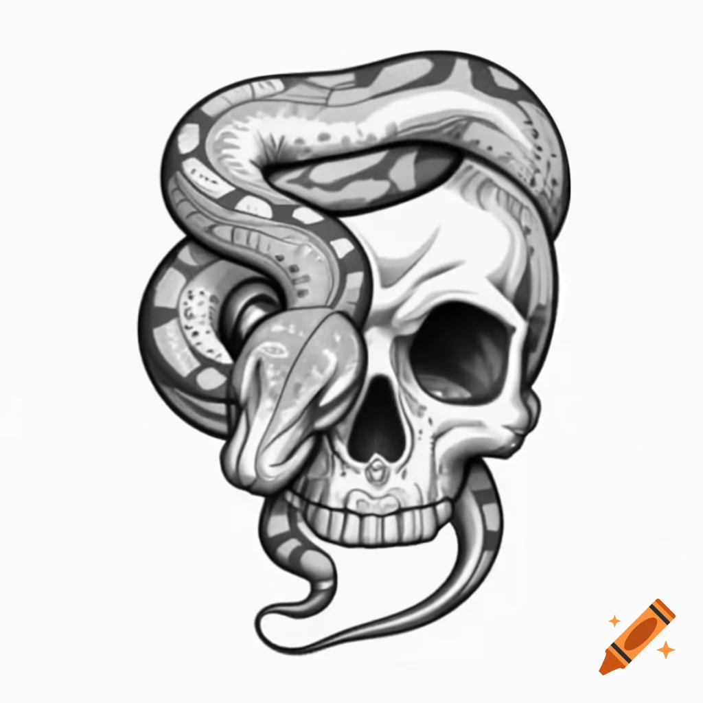 Ball python wrapped around raven skull