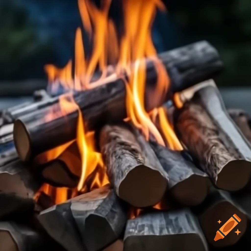 Burning firewood creating warm flames