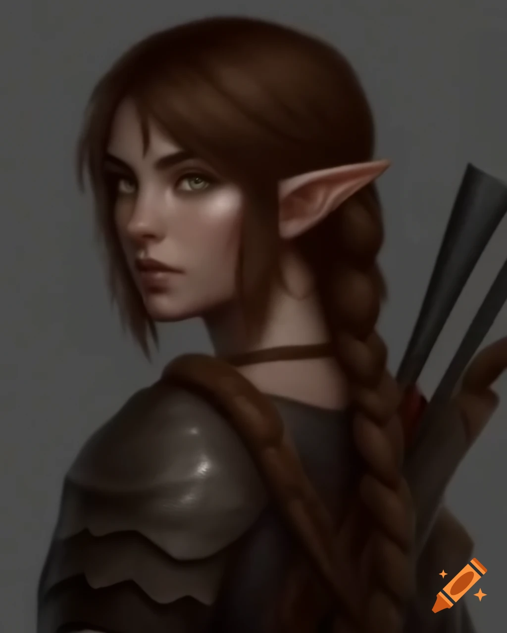 Half-elven female bowman with brown hair and leather armor