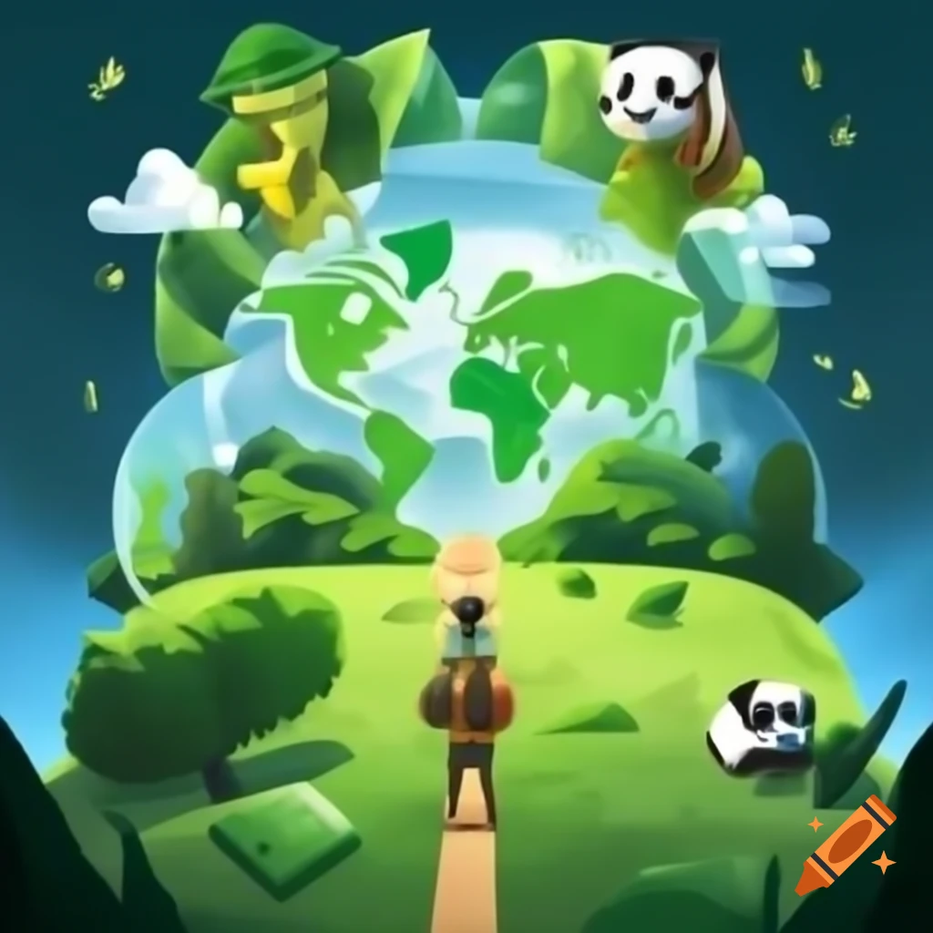 Ecological event poster featuring character with map leading to a panda