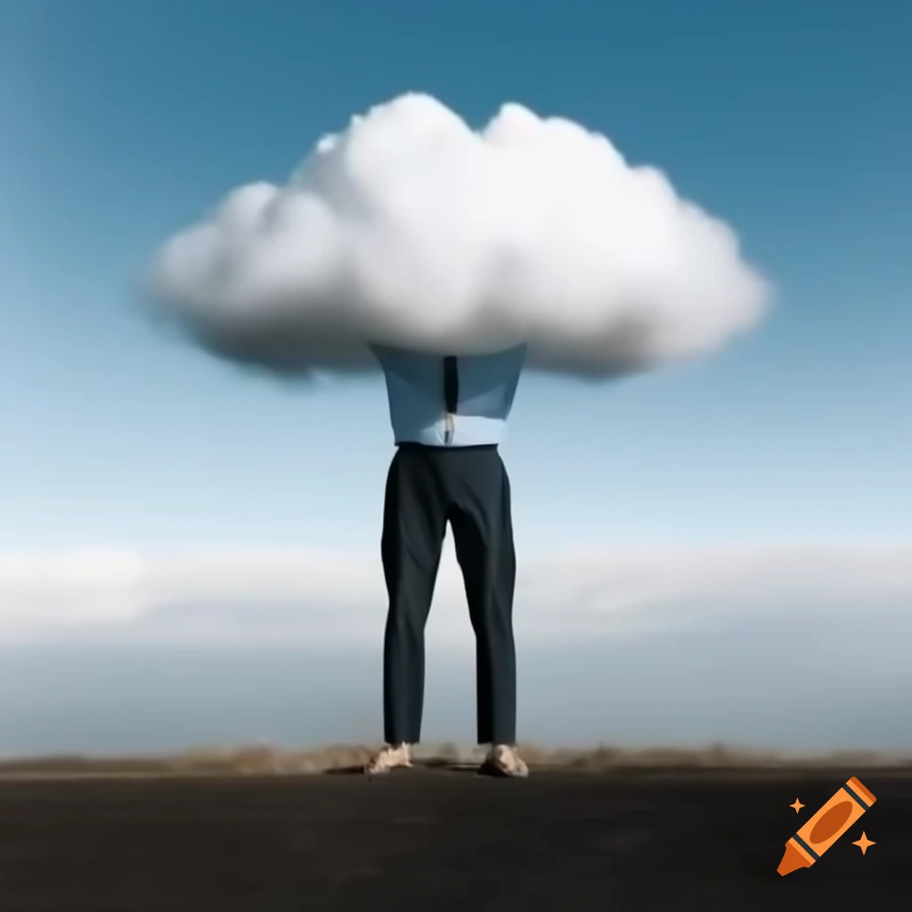 Person with head in clouds and feet on the ground, symbolizing daydreaming