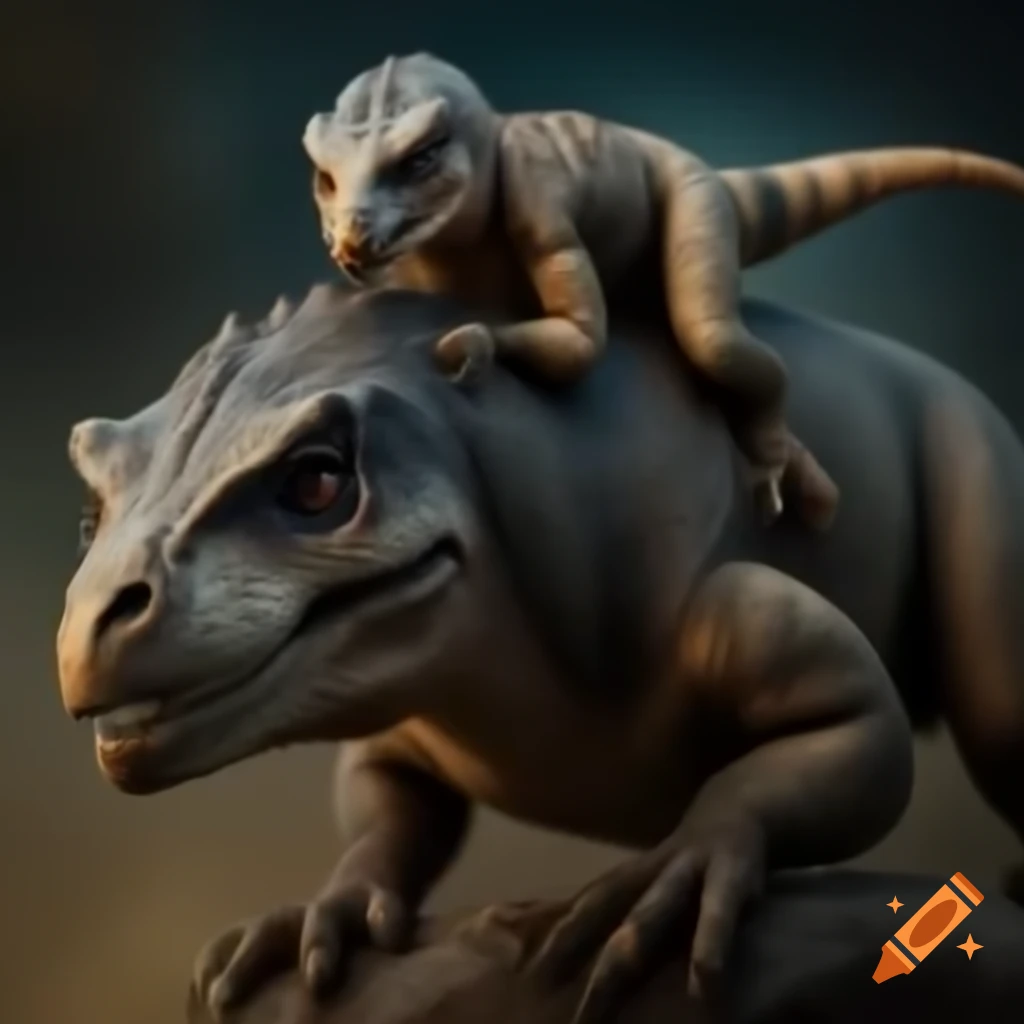 Humanoid anthro raptor riding another raptor