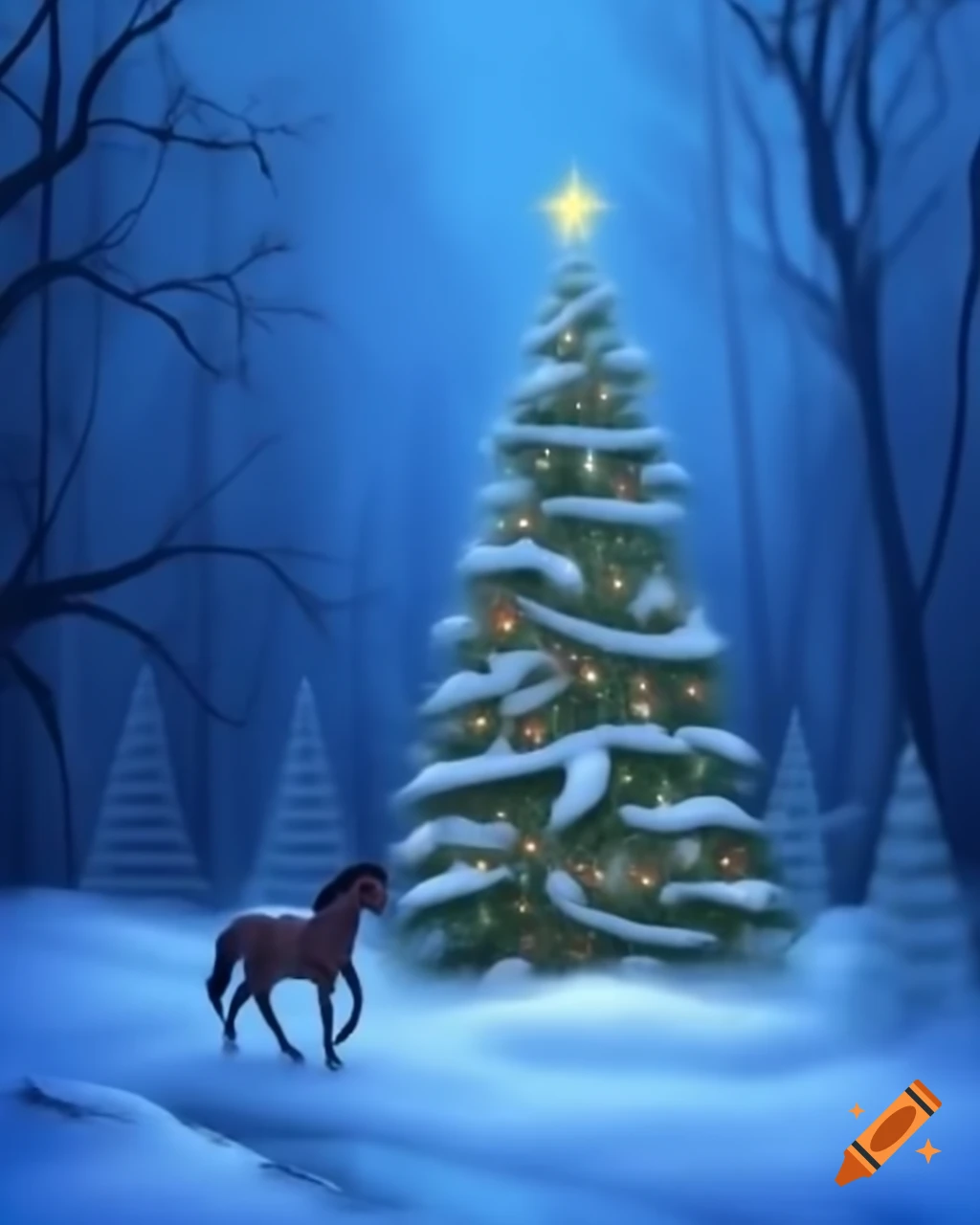 Christmas card featuring santa claus christmas tree and night sky