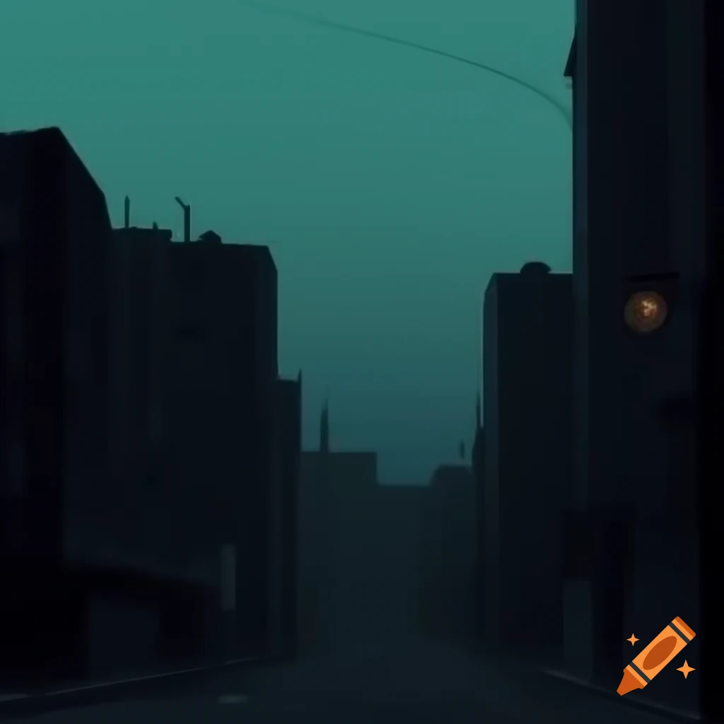 Moody cityscape at dusk with a muted black and teal color palette