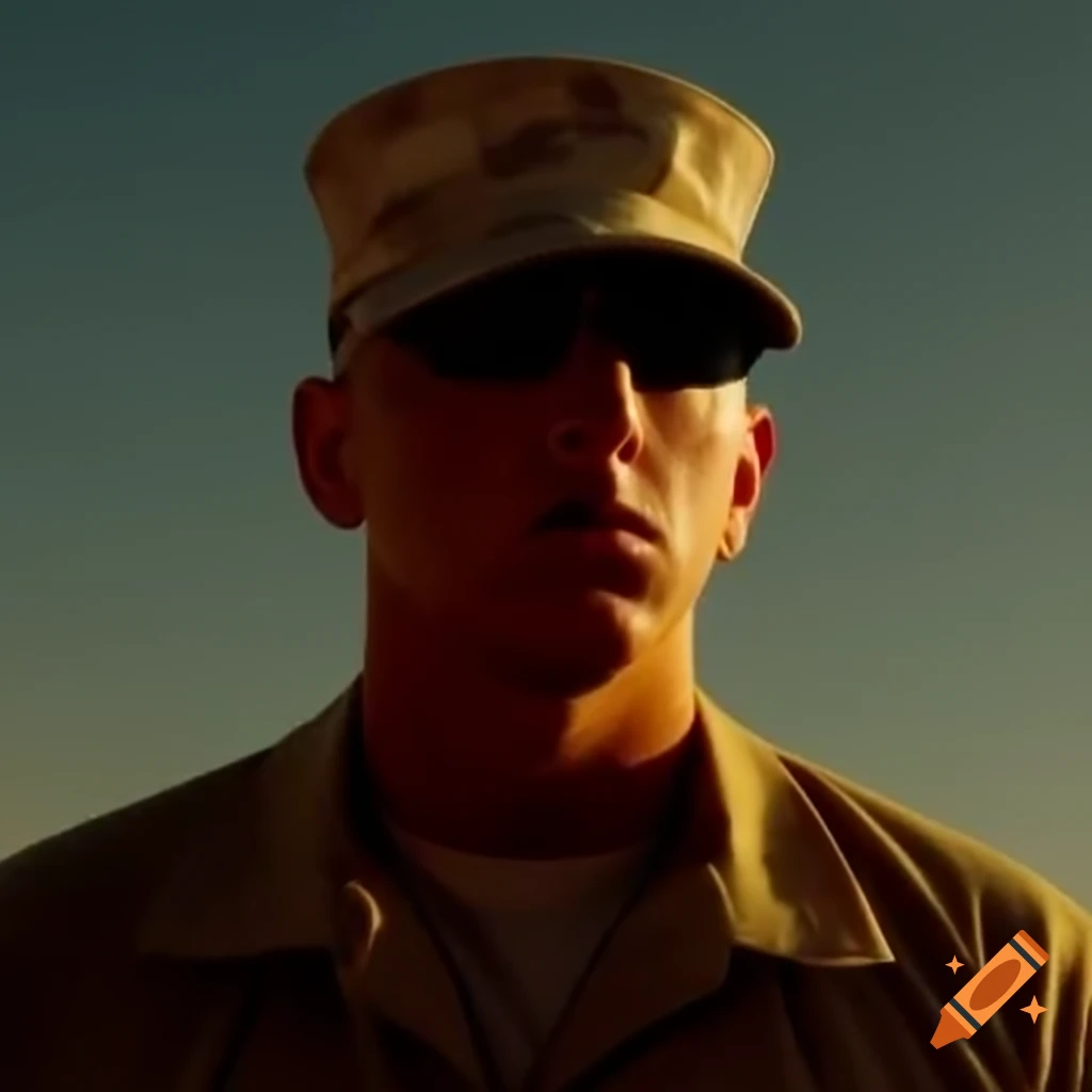 Eminem dressed as US Marine infantryman in Kuwait, 2018